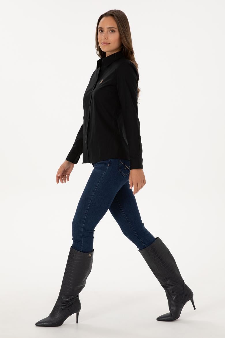 Kadın Siyah Uzun Kollu Basic Gömlek - 50308038027