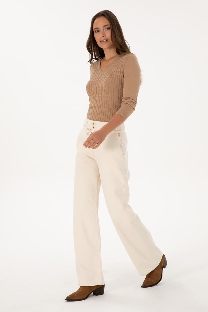 Kadın Ekru Loose Fit Jean Pantolon