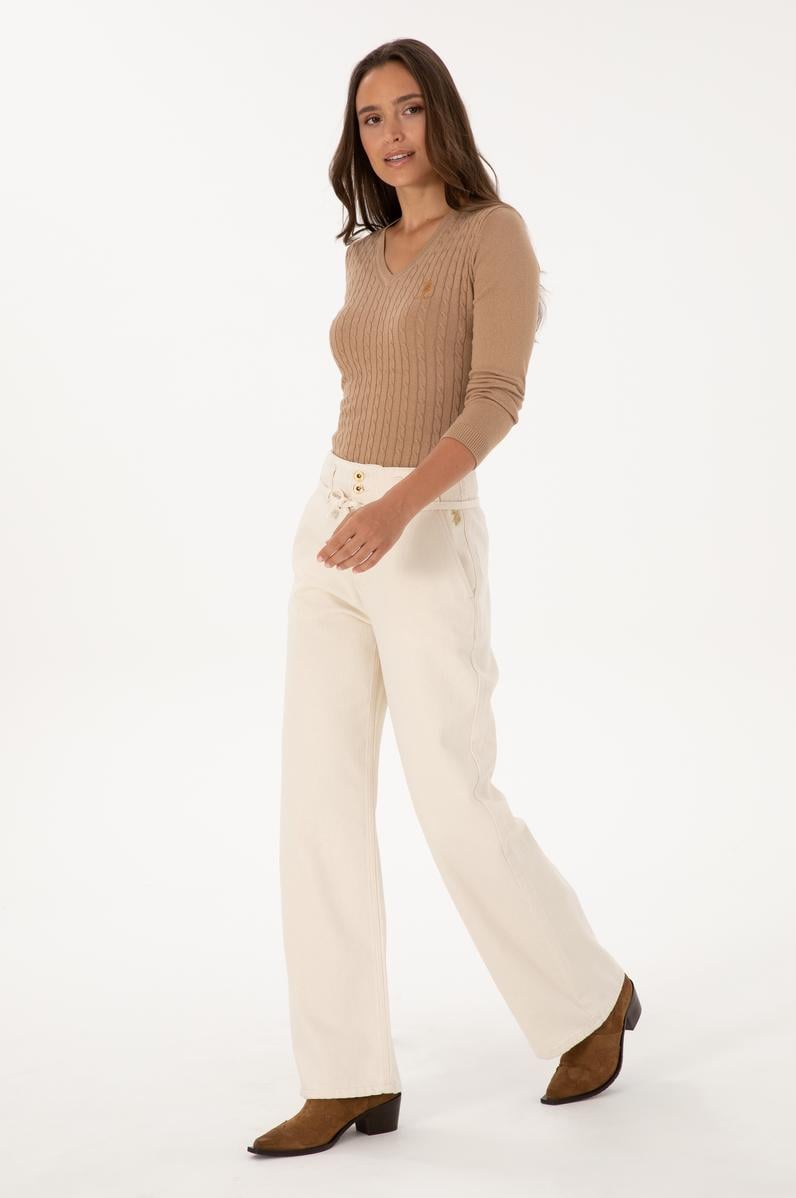 Kadın Ekru Loose Fit Jean Pantolon