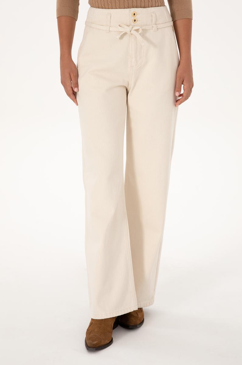 Kadın Ekru Loose Fit Jean Pantolon