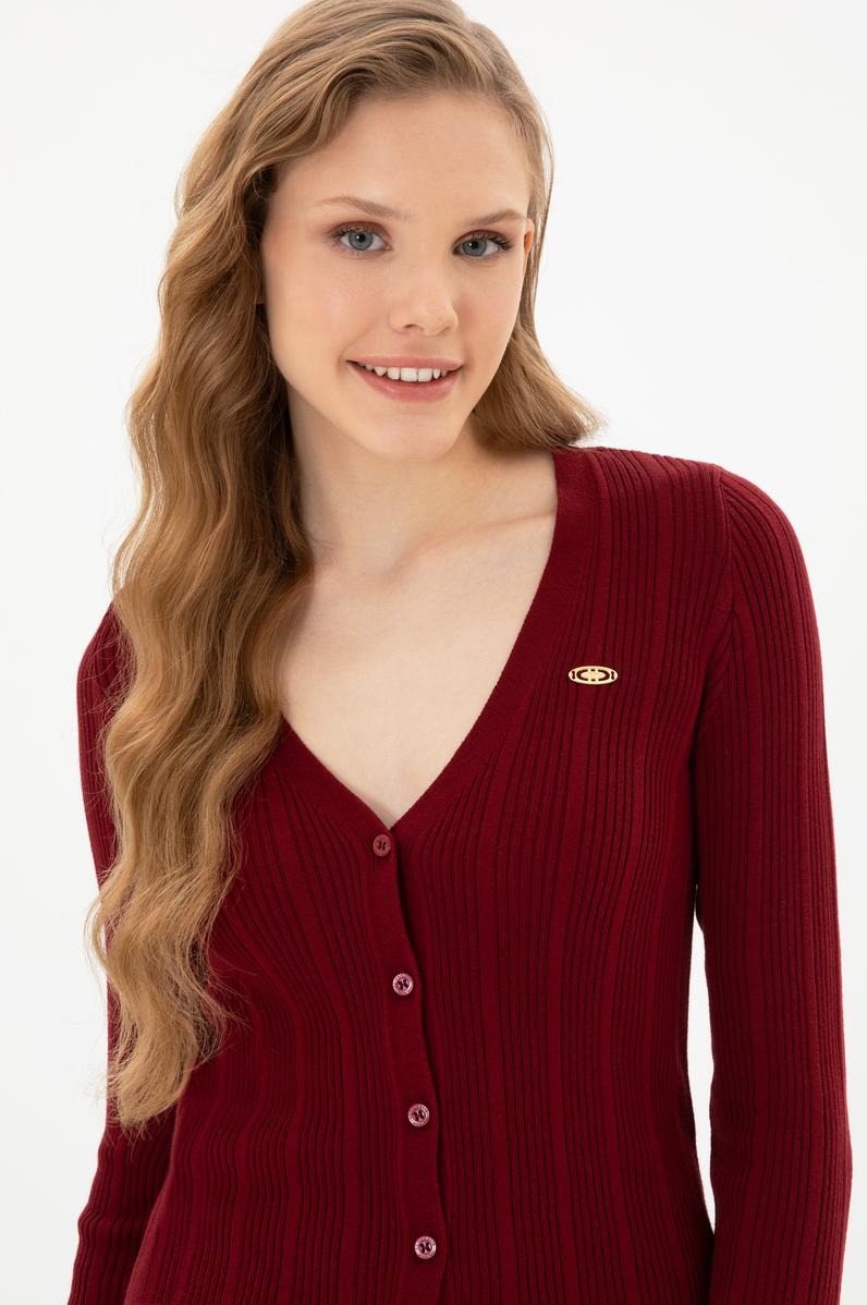 Kadın Bordo Basic Triko Hırka