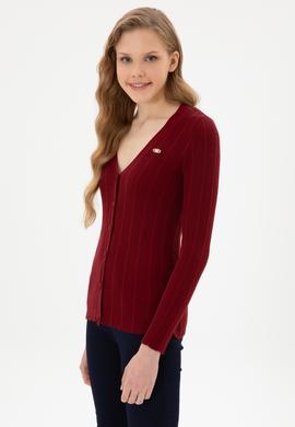 Kadın Bordo Basic Triko Hırka - 50313580046