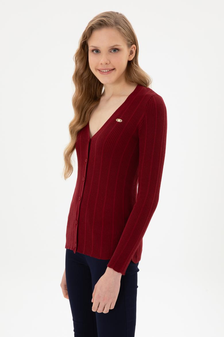 Kadın Bordo Basic Triko Hırka - 50313580046