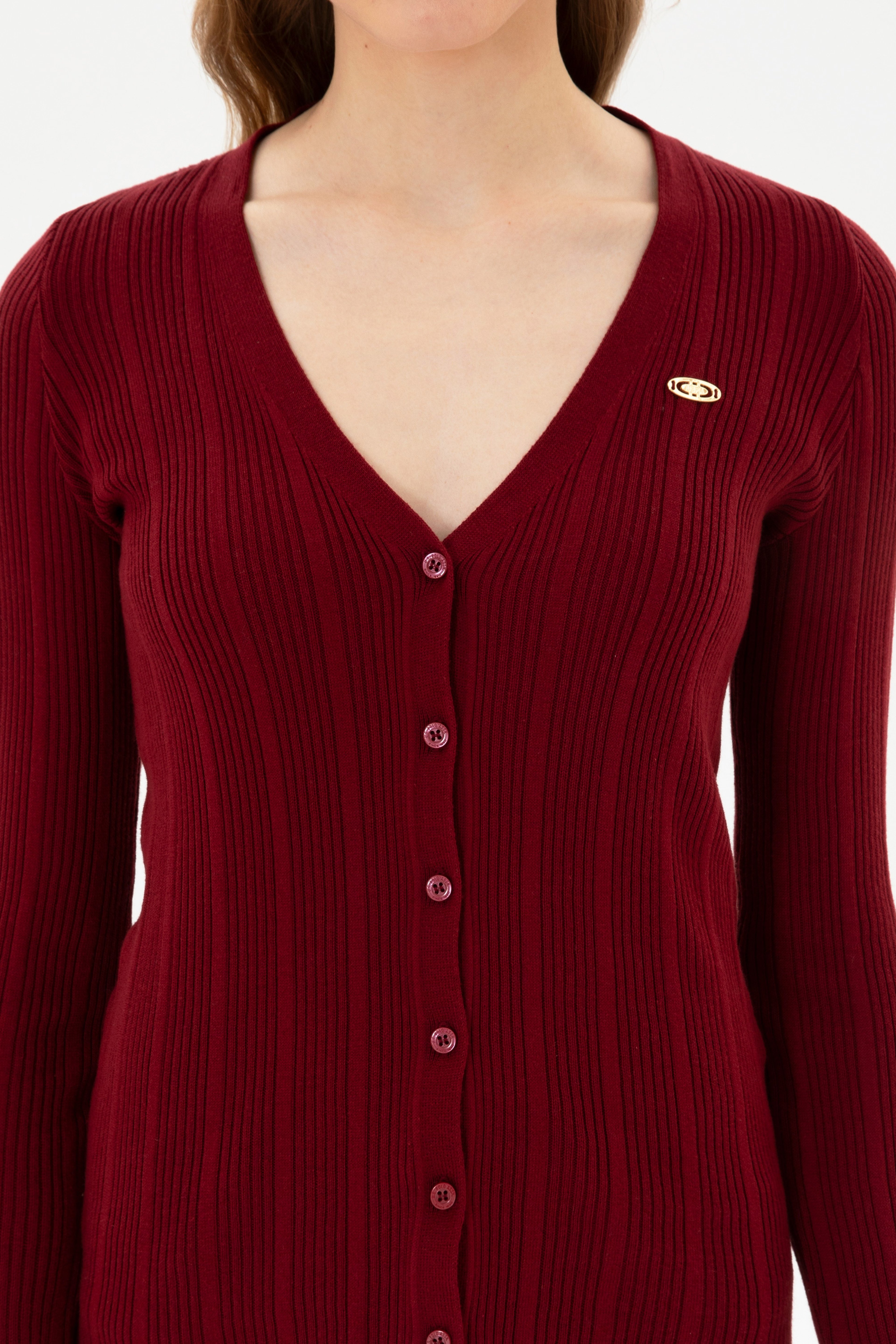 Kadın Bordo Basic Triko Hırka - Image 6