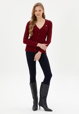 Kadın Bordo Basic Triko Hırka - 50313580046