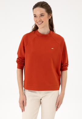 Kadın Kiremit Regular Bisiklet Yaka Basic Sweatshırt - 50313610023