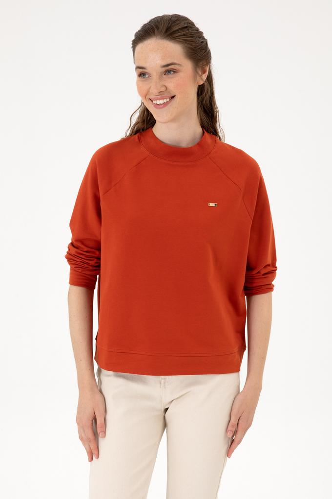 Kadın Kiremit Regular Bisiklet Yaka Basic Sweatshırt