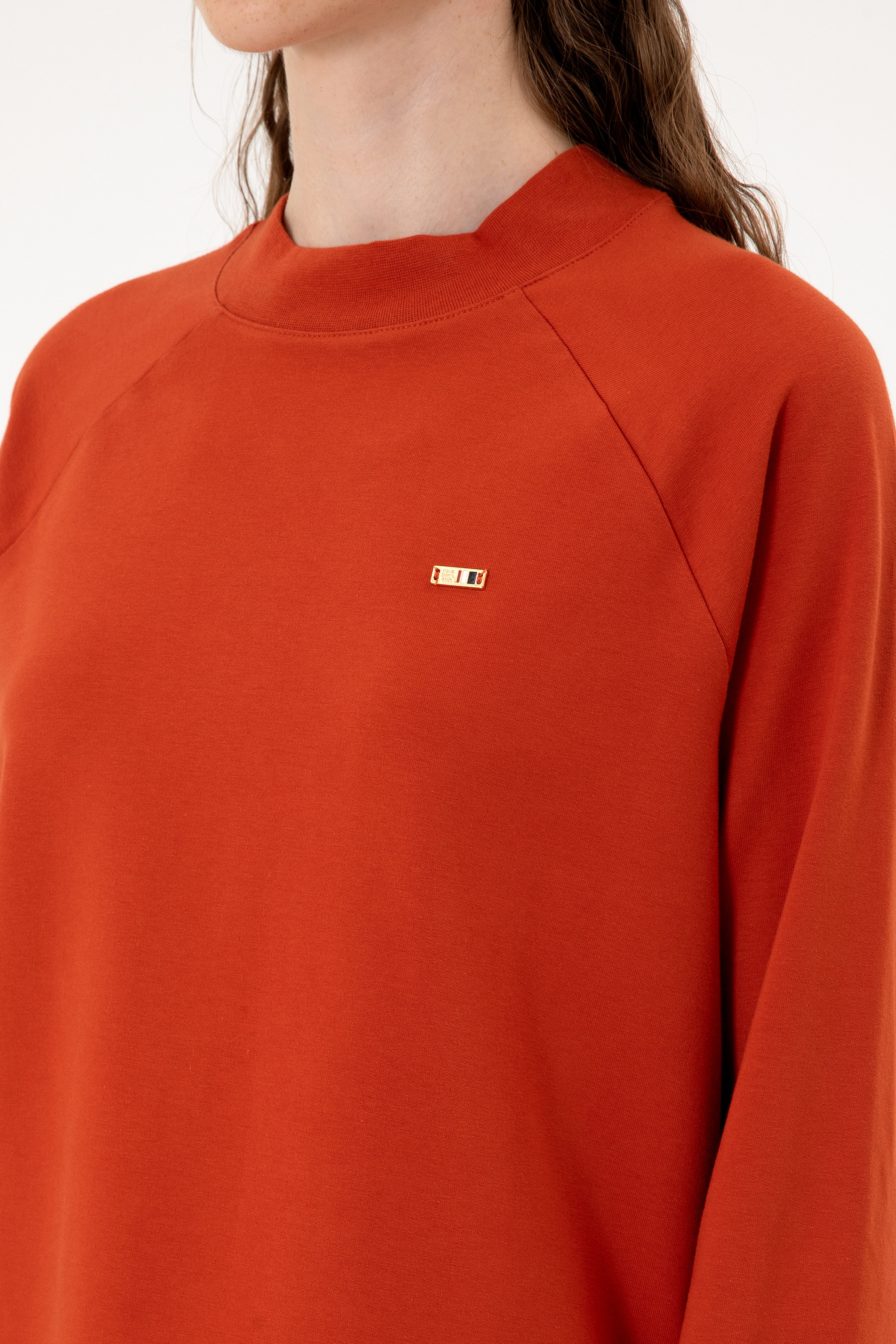 Kadın Kiremit Regular Bisiklet Yaka Basic Sweatshırt - Image 7