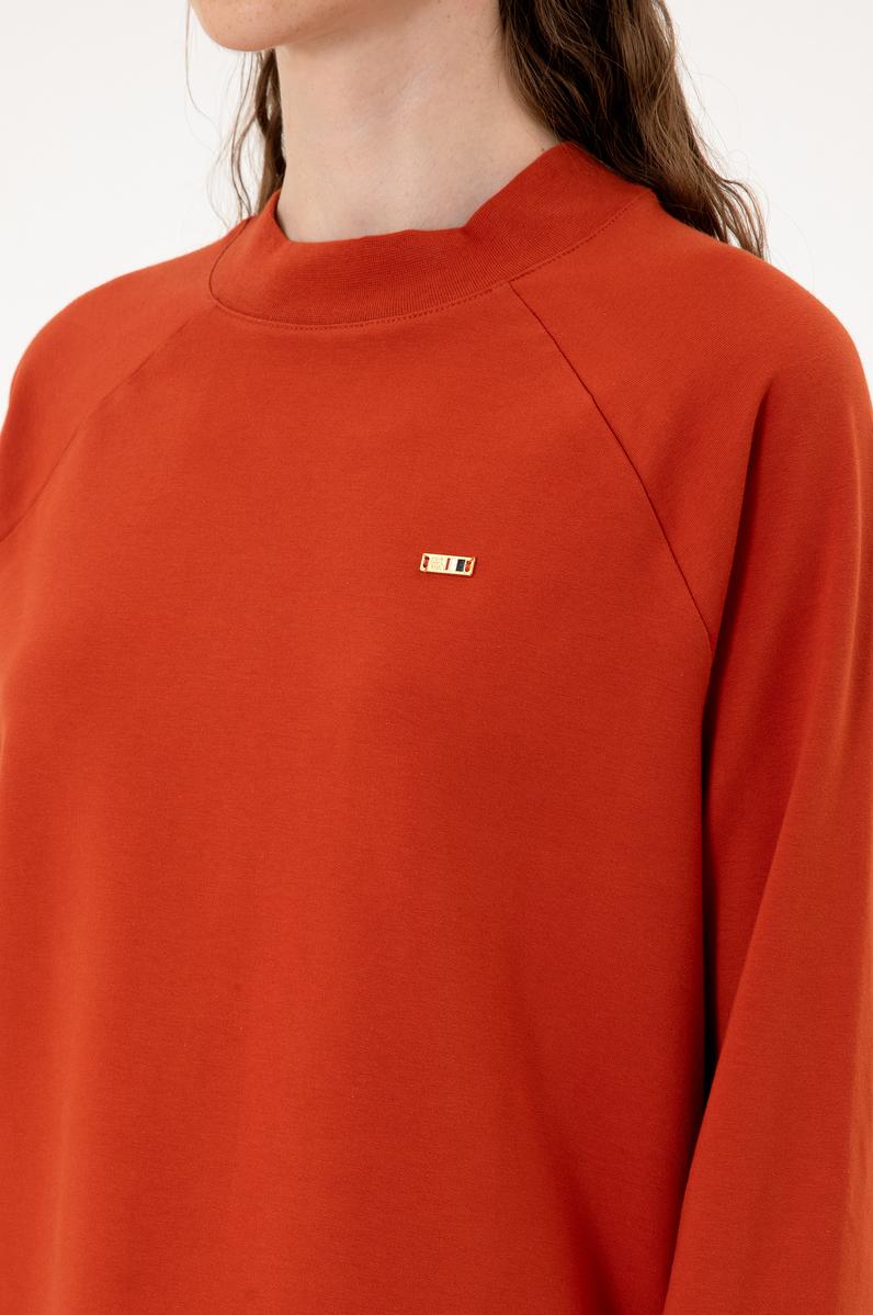 Kadın Kiremit Regular Bisiklet Yaka Basic Sweatshırt