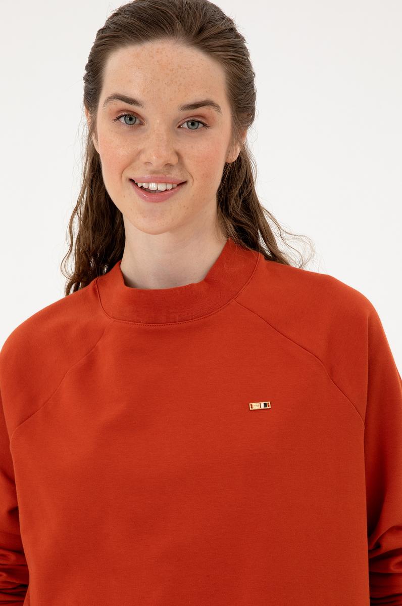 Kadın Kiremit Regular Bisiklet Yaka Basic Sweatshırt