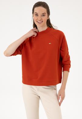 Kadın Kiremit Regular Bisiklet Yaka Basic Sweatshırt - 50313610023