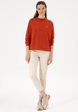 Kadın Kiremit Regular Bisiklet Yaka Basic Sweatshırt - 50313610023