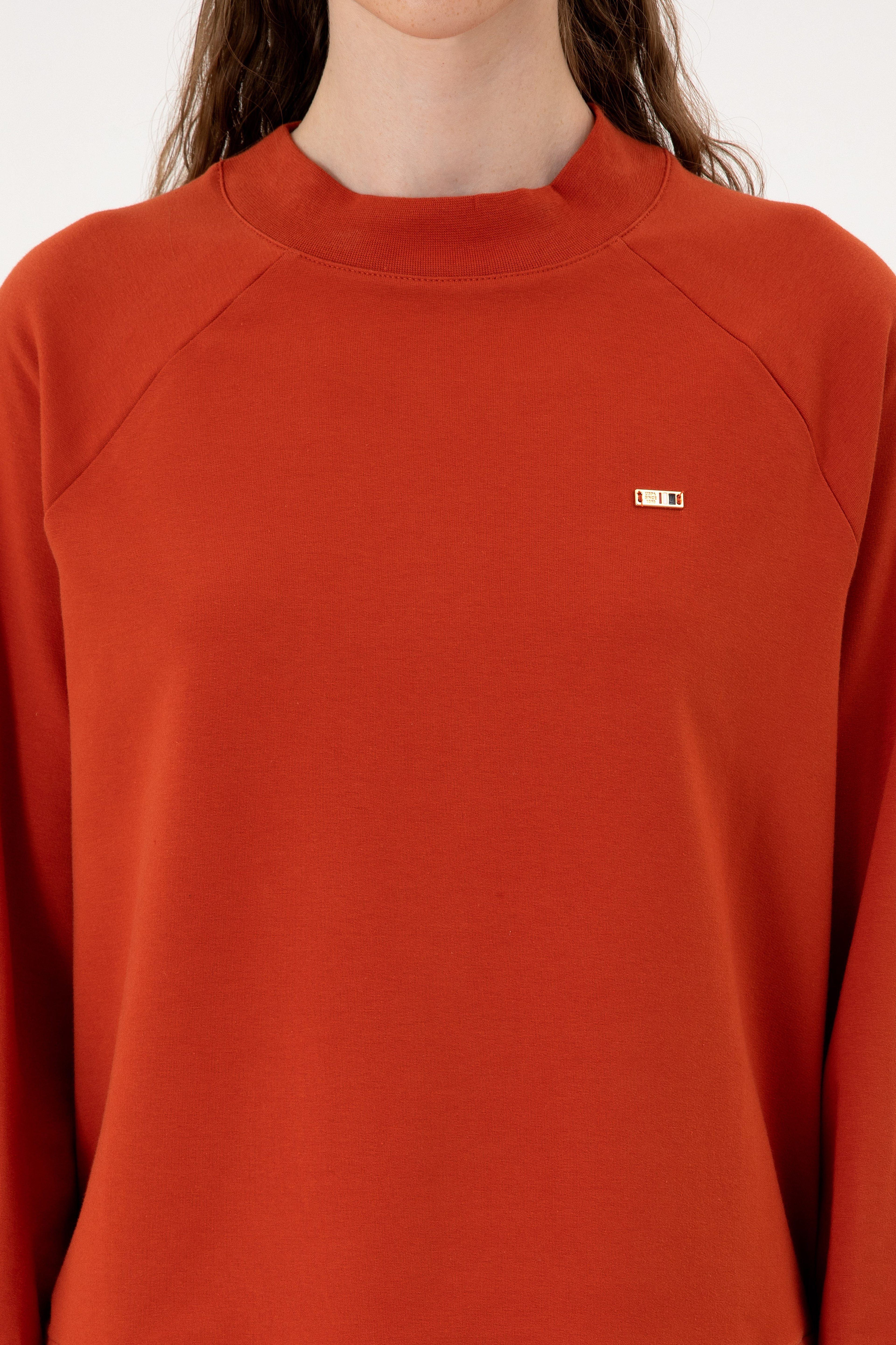 Kadın Kiremit Regular Bisiklet Yaka Basic Sweatshırt