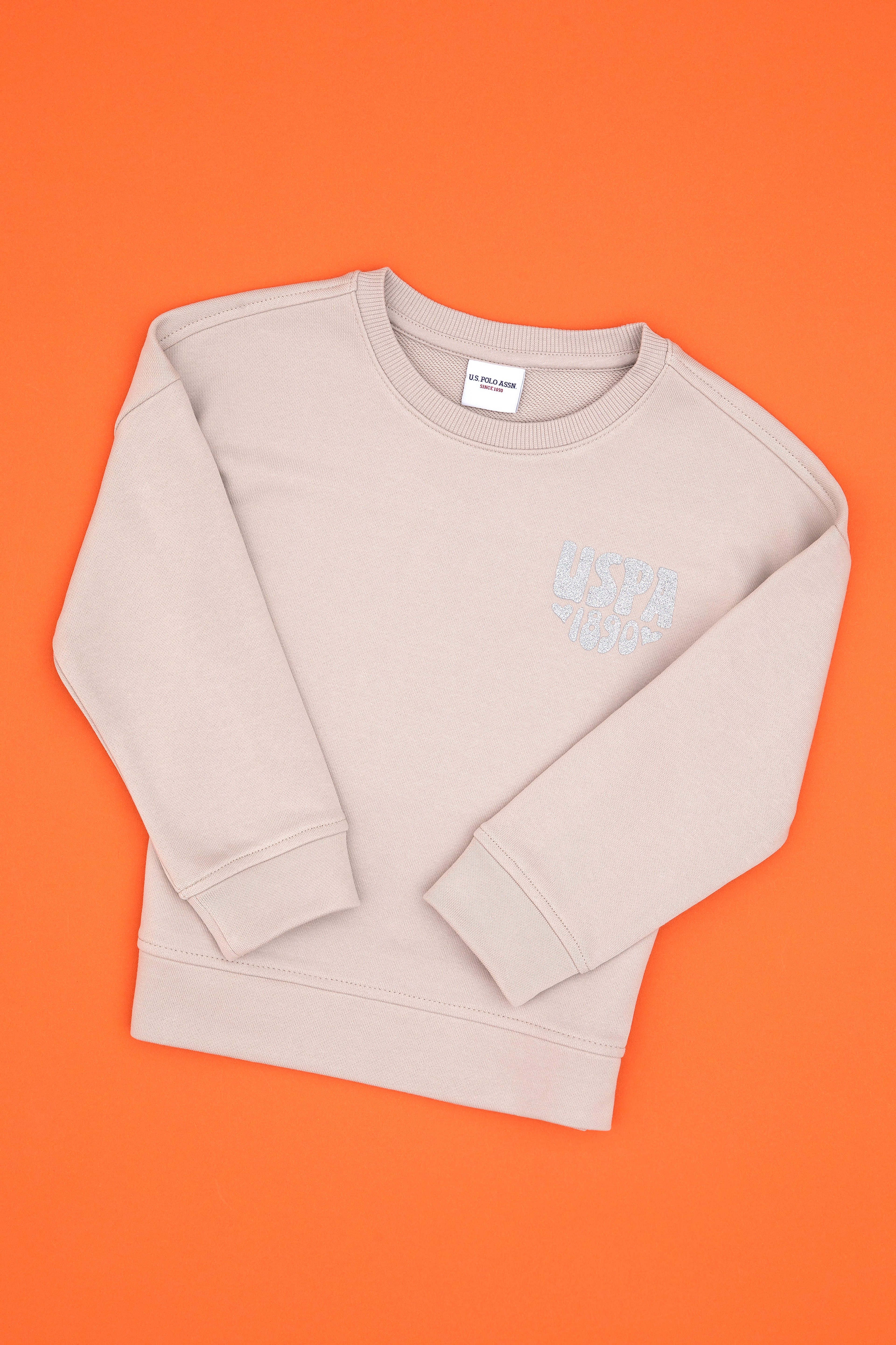 Kız Çocuk Taş Simli Baskı Detaylı Bisiklet Yaka Basic Sweatshirt