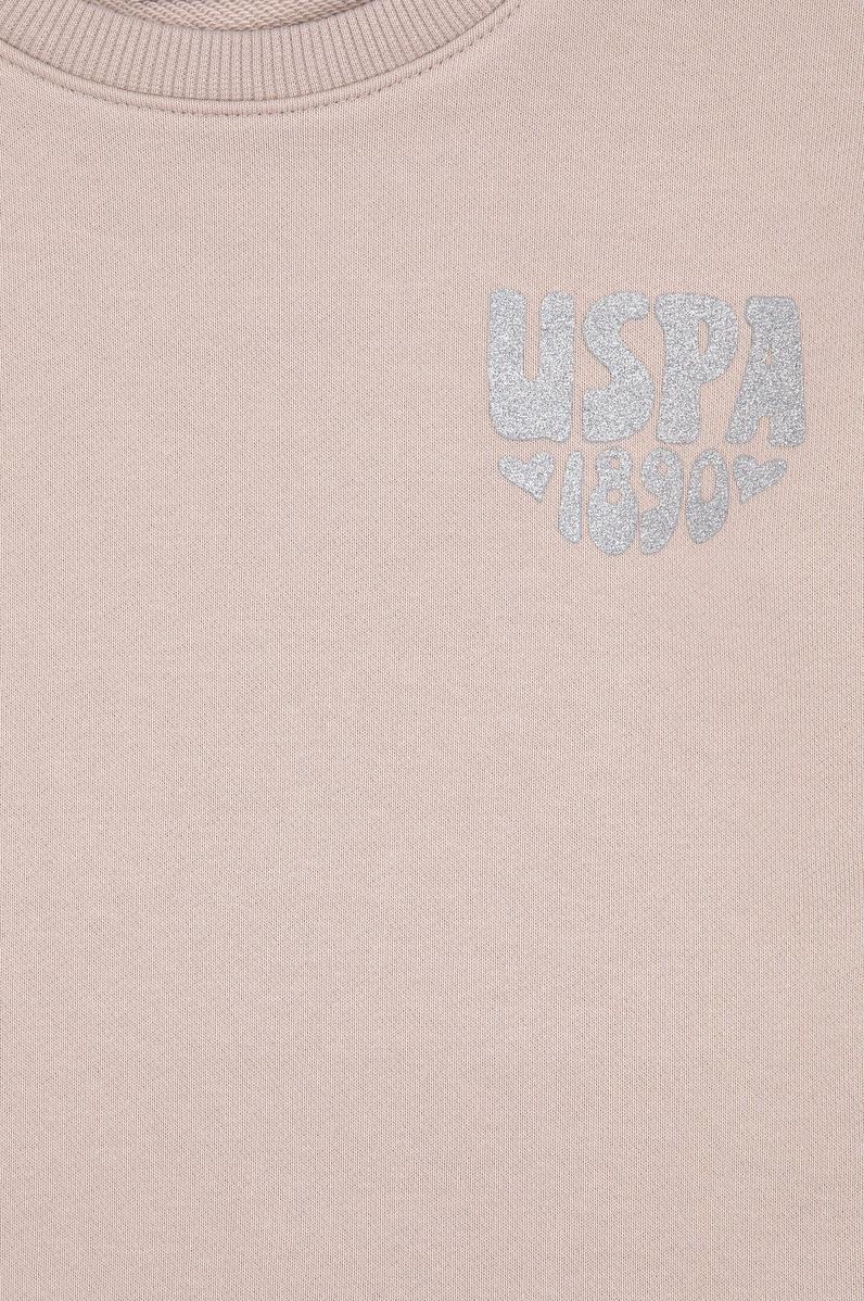 Kız Çocuk Taş Simli Baskı Detaylı Bisiklet Yaka Basic Sweatshirt