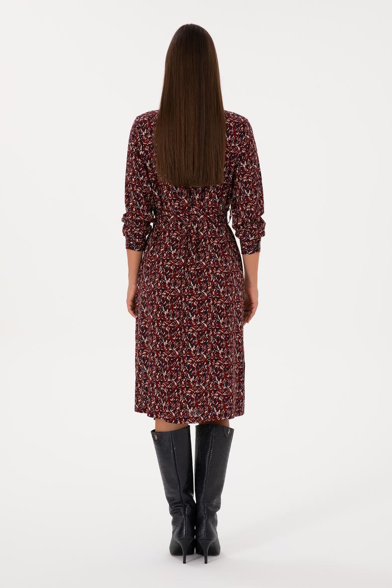 Kadın Lacivert Kemerli Dokuma Elbise - 50316431003