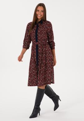 Kadın Lacivert Kemerli Dokuma Elbise - 50316431003