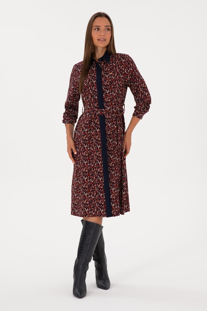 Kadın Lacivert Kemerli Dokuma Elbise