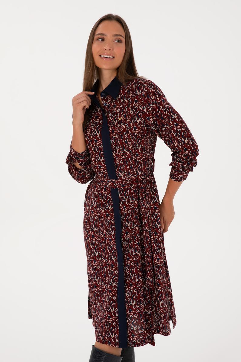 Kadın Lacivert Kemerli Dokuma Elbise