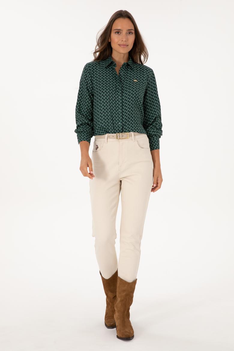 Kadın Koyu Yeşil Uzun Kollu Gömlek - 50316424010