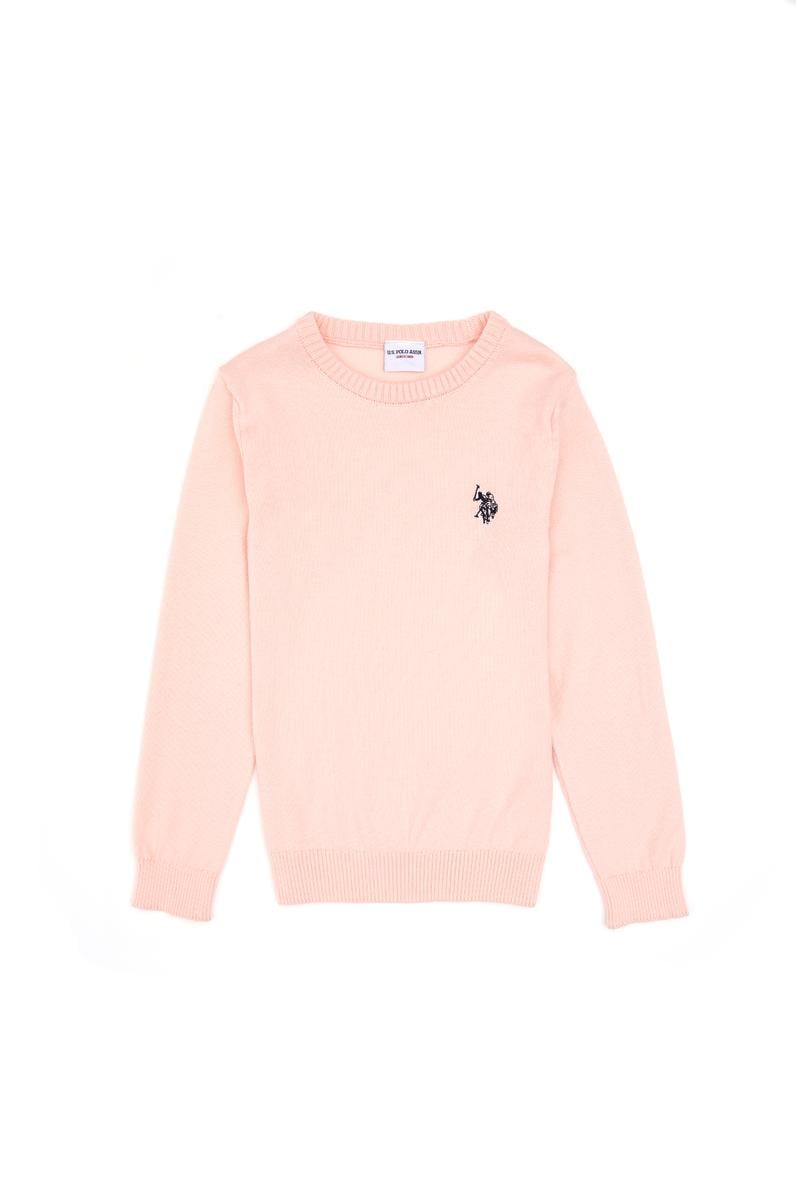 Kız Çocuk Pudra Bisiklet Yaka Basic Kazak