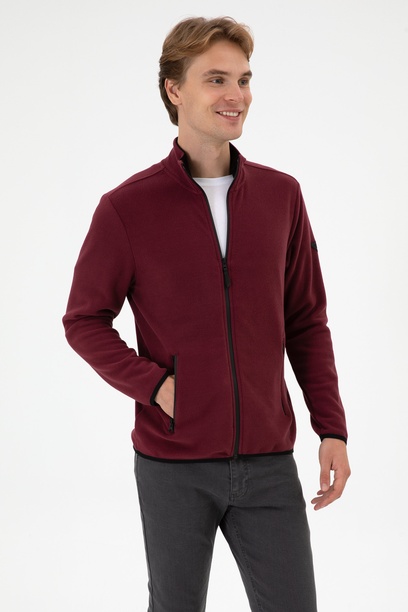 Erkek Regular Fit Bordo Polar Örme Hırka
