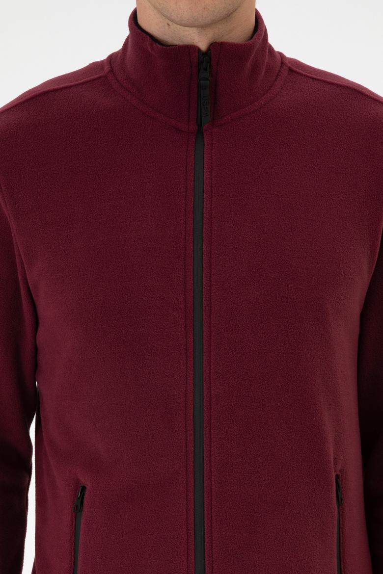 Erkek Regular Fit Bordo Polar Örme Hırka - 50313779049