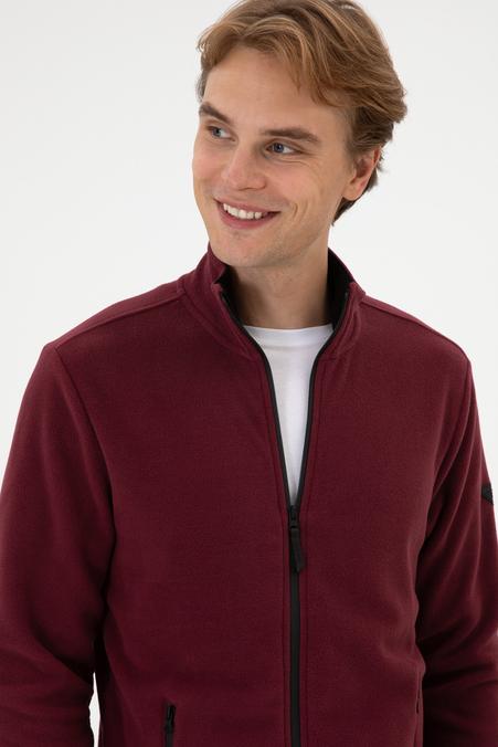Erkek Regular Fit Bordo Polar Örme Hırka