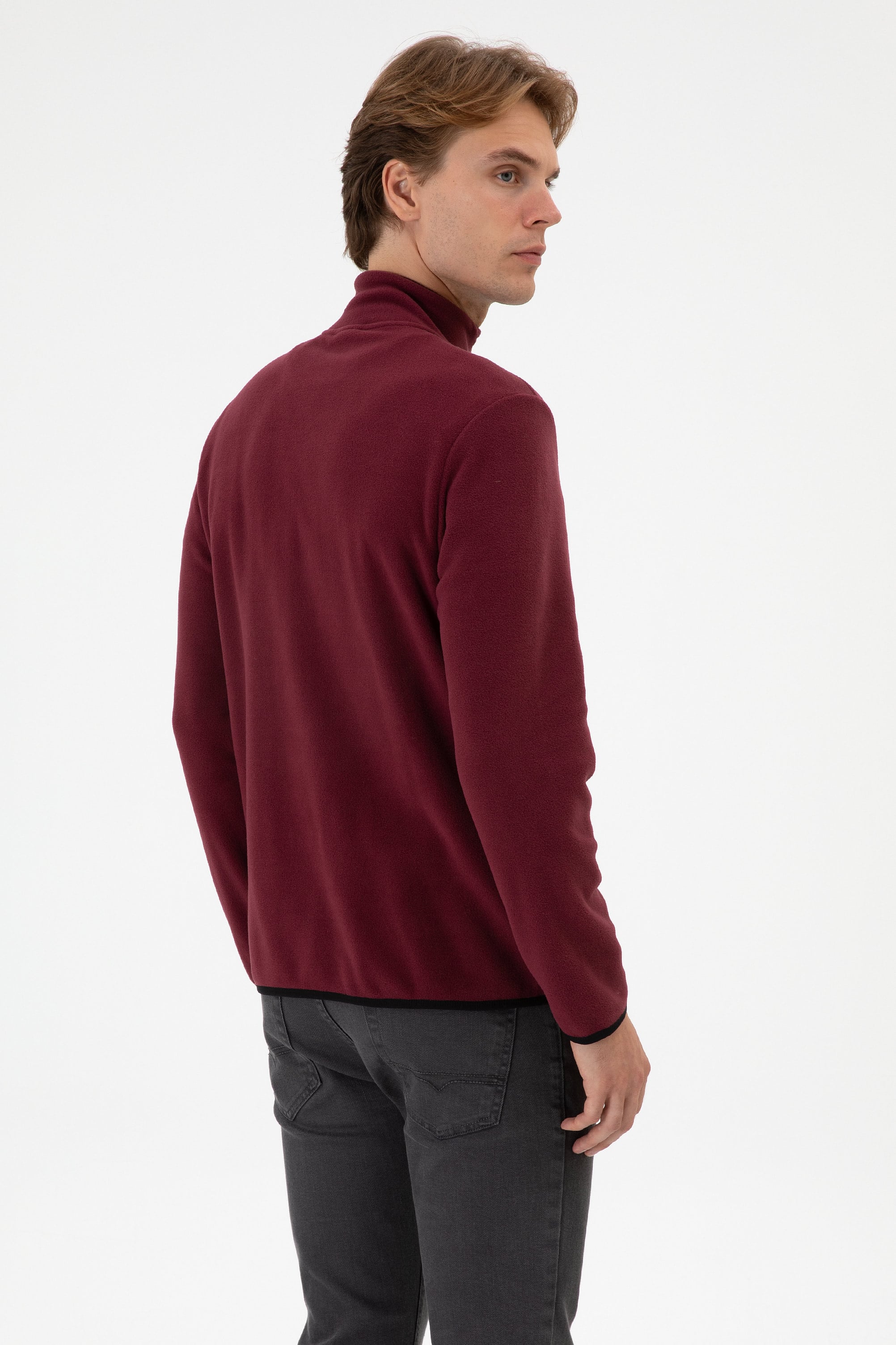 Erkek Regular Fit Bordo Polar Örme Hırka - Image 5