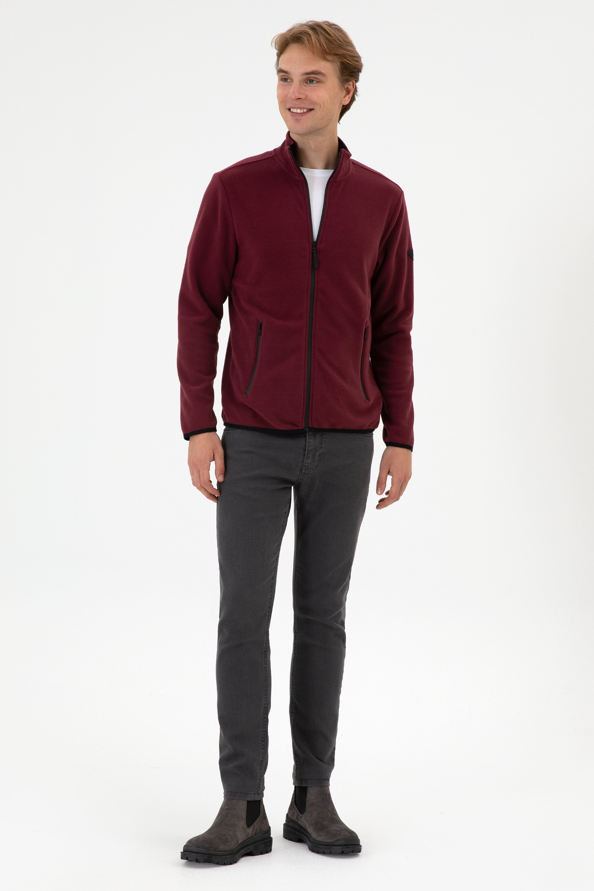 Erkek Regular Fit Bordo Polar Örme Hırka - Image 4