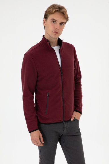 Erkek Regular Fit Bordo Polar Örme Hırka