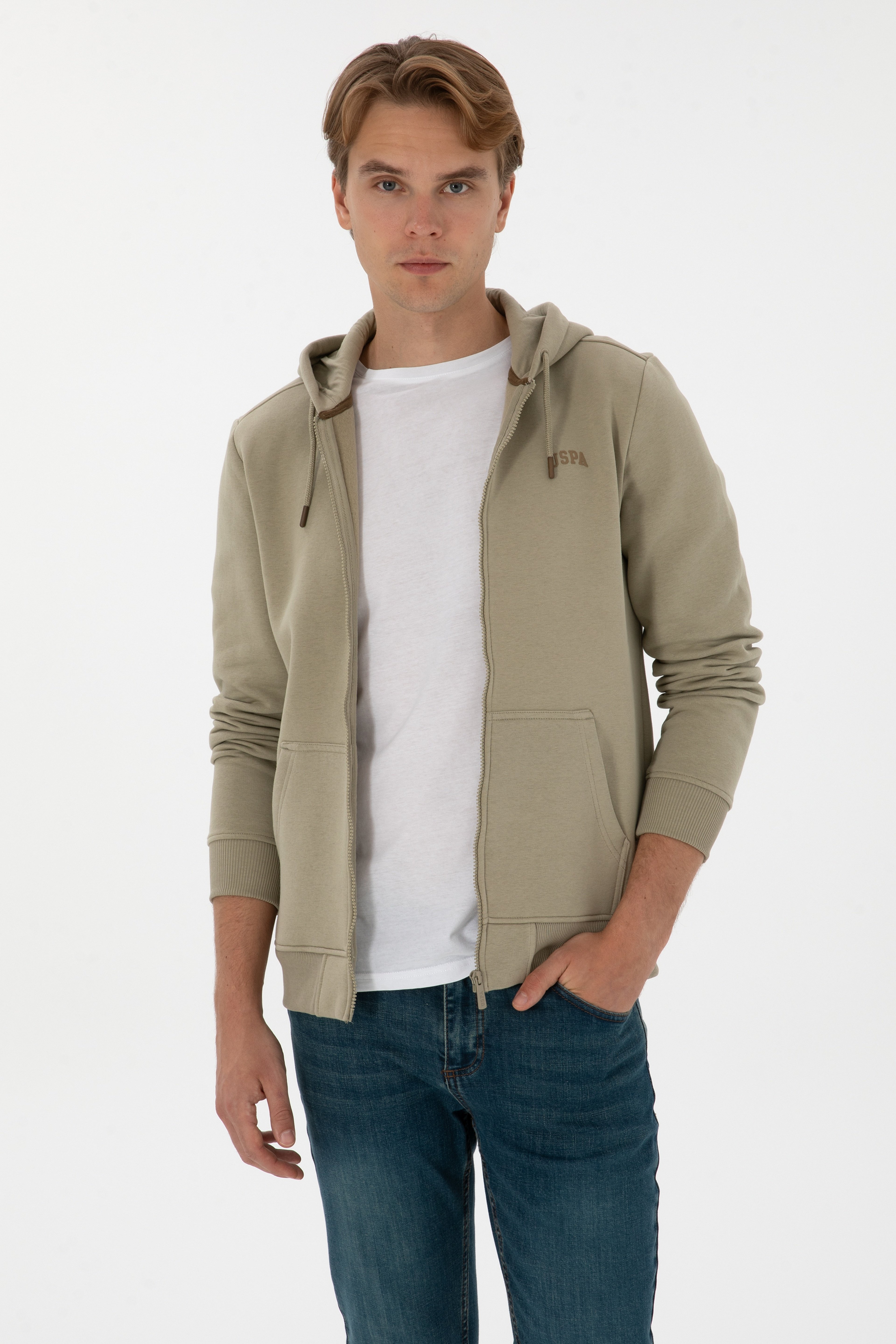 Erkek Regular Fit Açık Haki Şardonlu Örme Hırka - Image 1