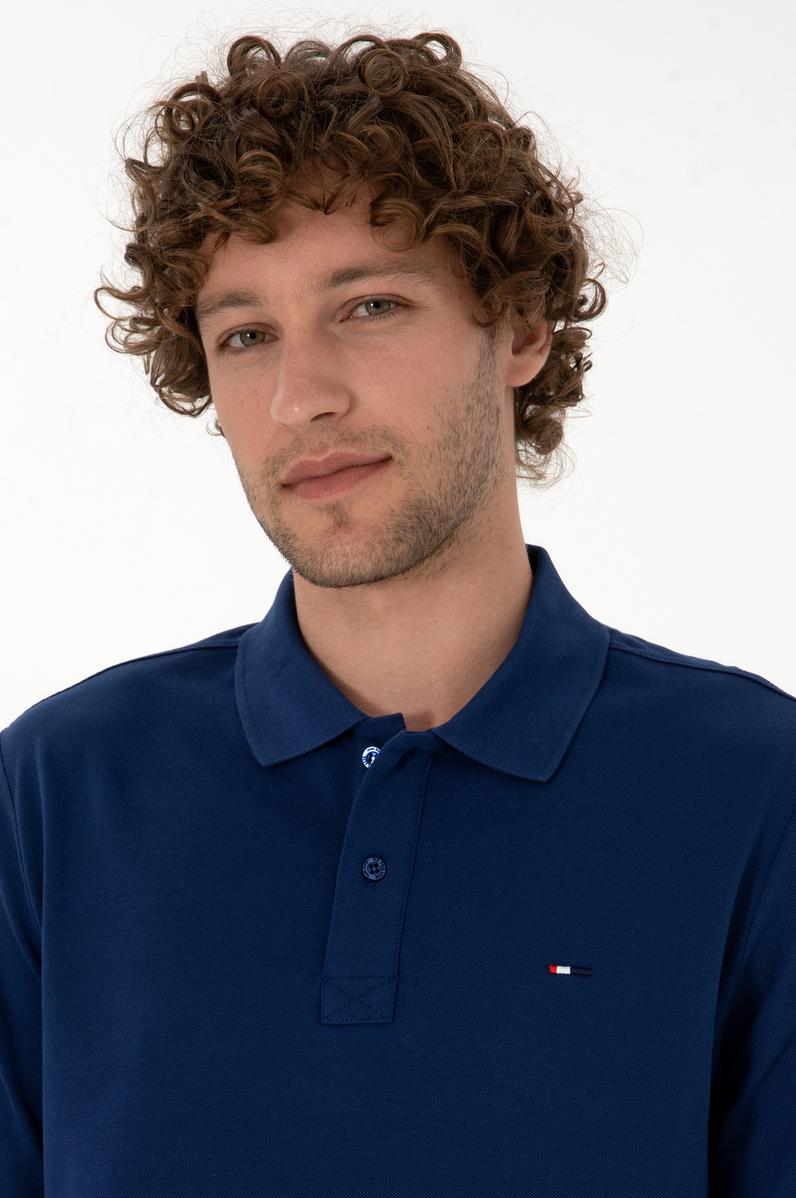 Erkek Regular Fit Polo Yaka İndigo Basic Sweatshirt