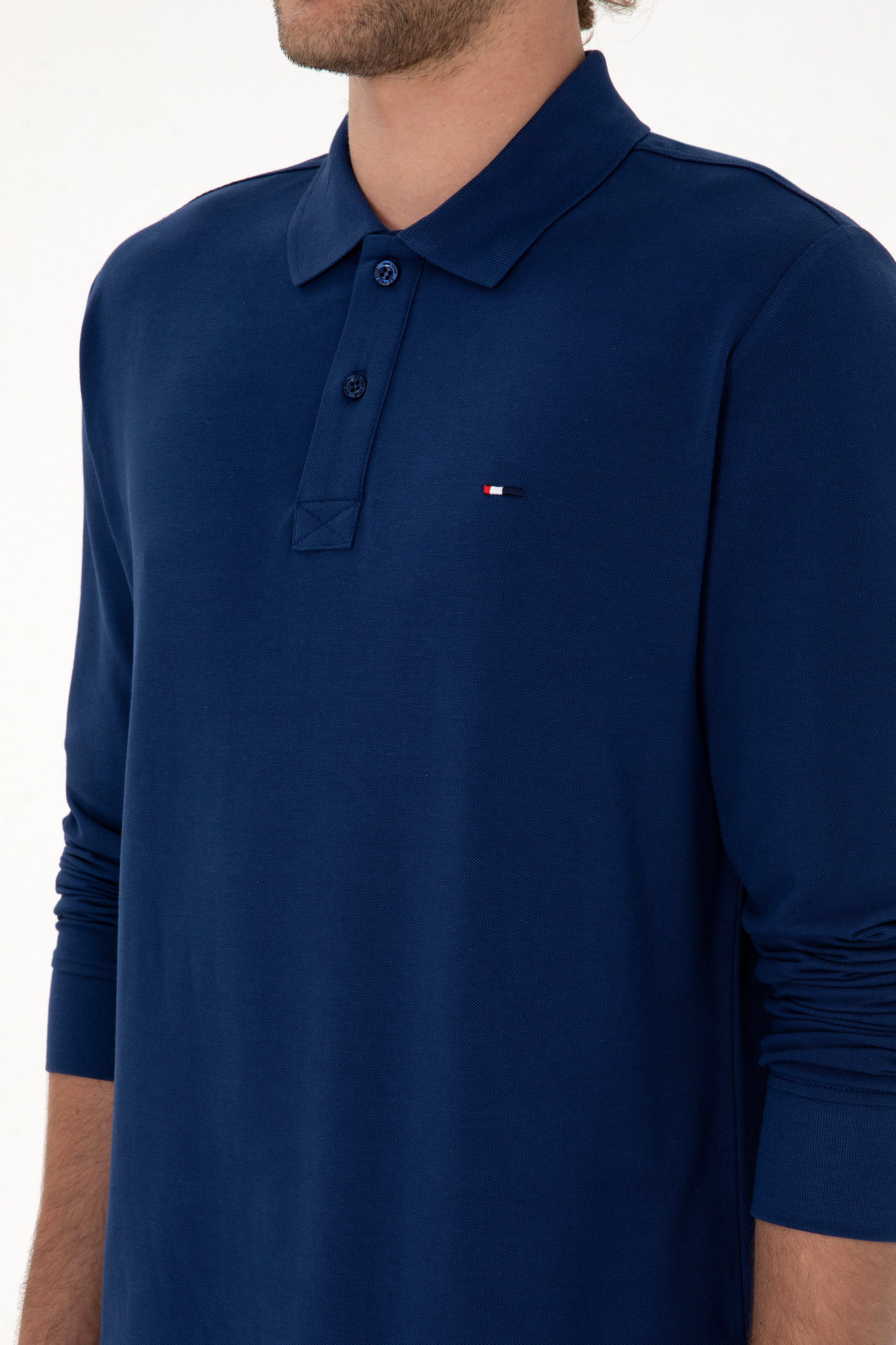 Erkek Regular Fit Polo Yaka İndigo Basic Sweatshirt - Image 7