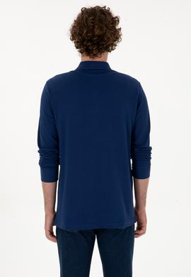 Erkek Regular Fit Polo Yaka İndigo Basic Sweatshirt - 50315941046