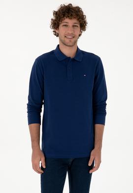 Erkek Regular Fit Polo Yaka İndigo Basic Sweatshirt - 50315941046