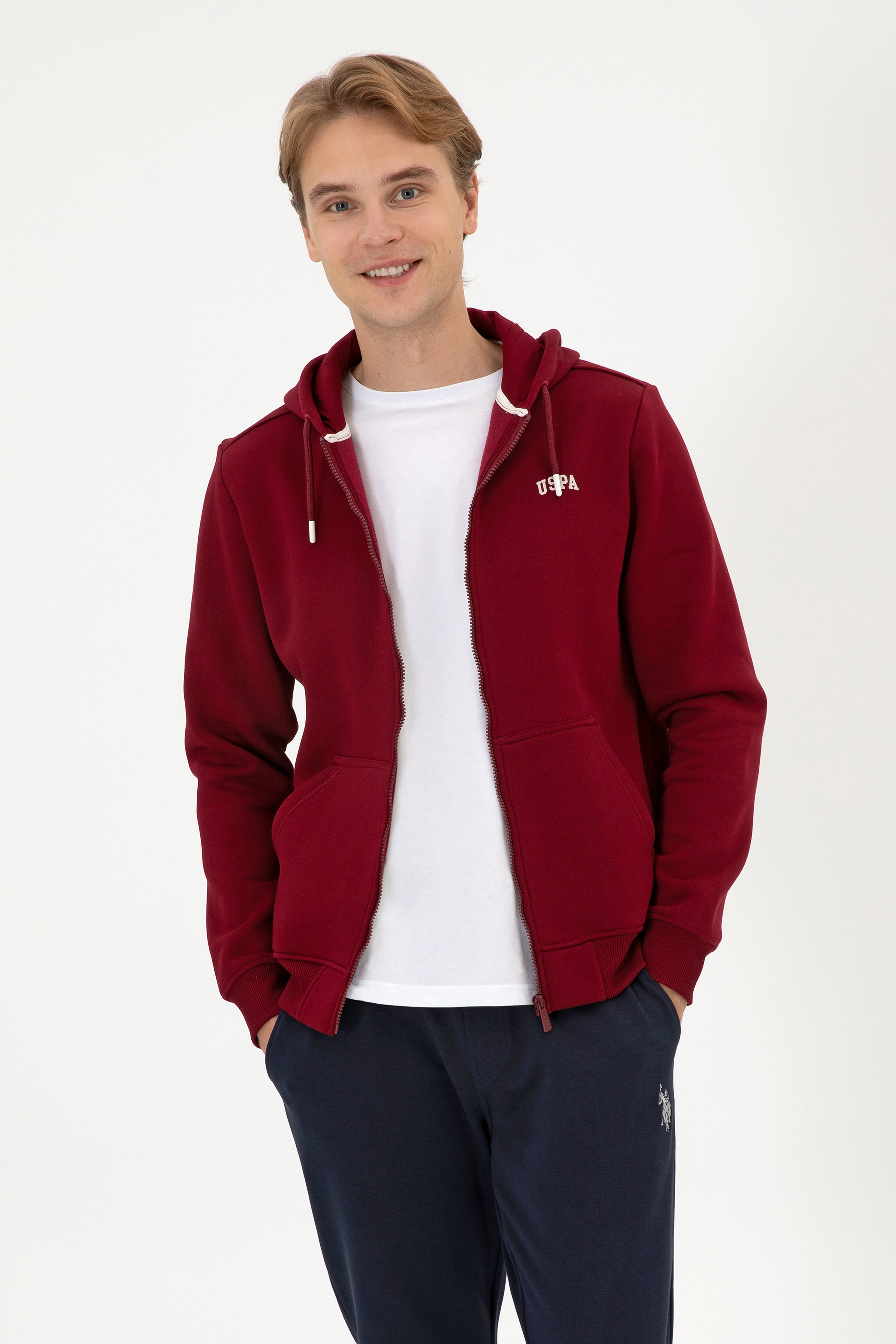 Erkek Regular Fit Bordo Şardonlu Örme Hırka - Image 1