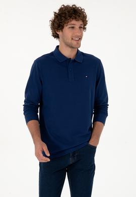 Erkek Regular Fit Polo Yaka İndigo Basic Sweatshirt - 50315941046