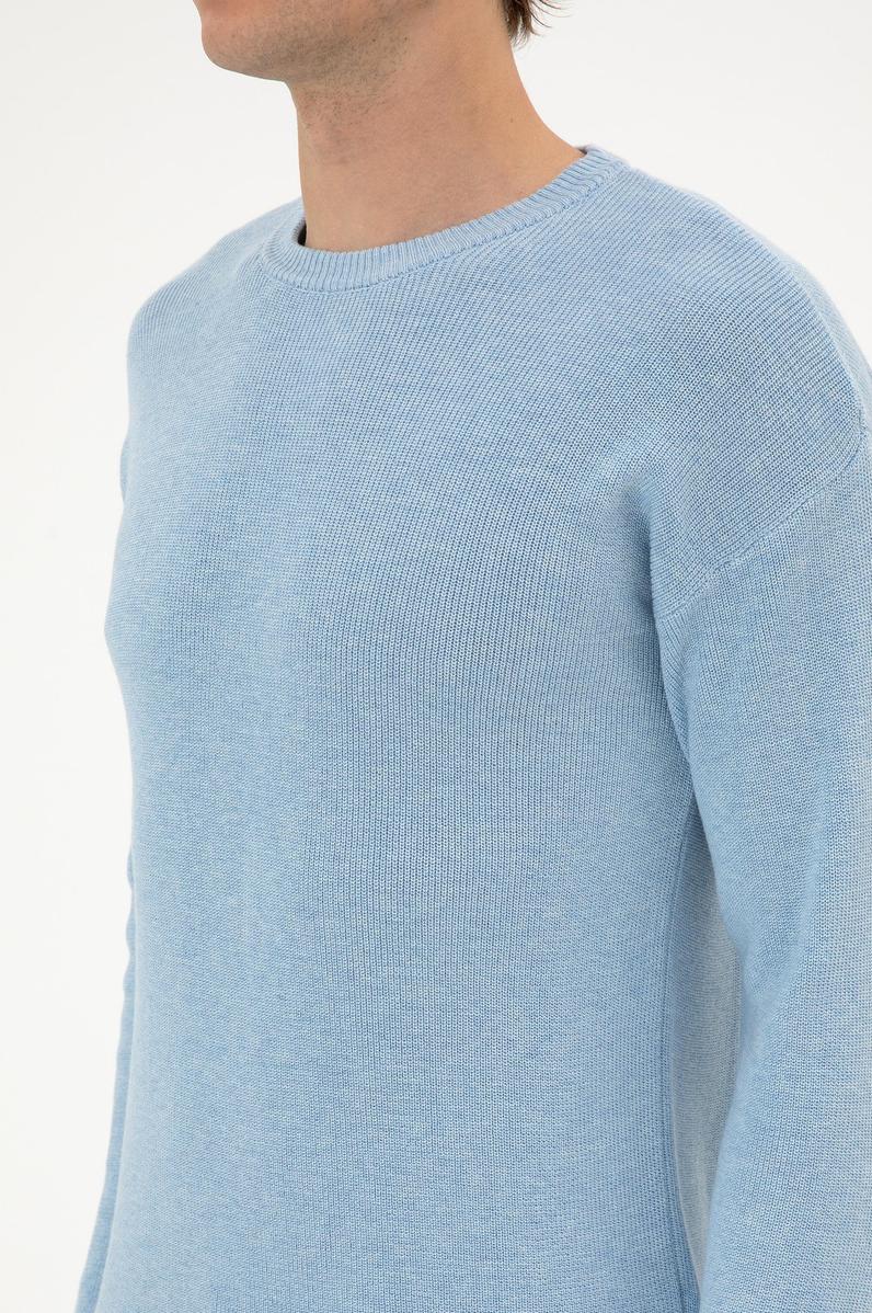 Erkek Comfort Fit Bisiklet Yaka Açık Mavi Melanj Basic Kazak