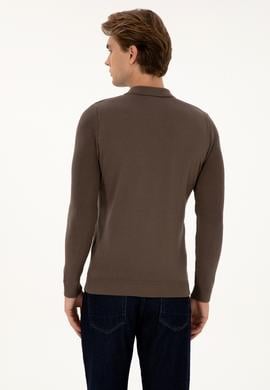 Erkek Regular Fit Fermuarlı Vizon Basic Kazak - 50313685080