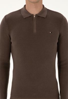 Erkek Regular Fit Fermuarlı Vizon Basic Kazak - 50313685080