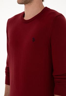 Erkek Slim Fit Bisiklet Yaka Bordo Basic Kazak - 50313713047