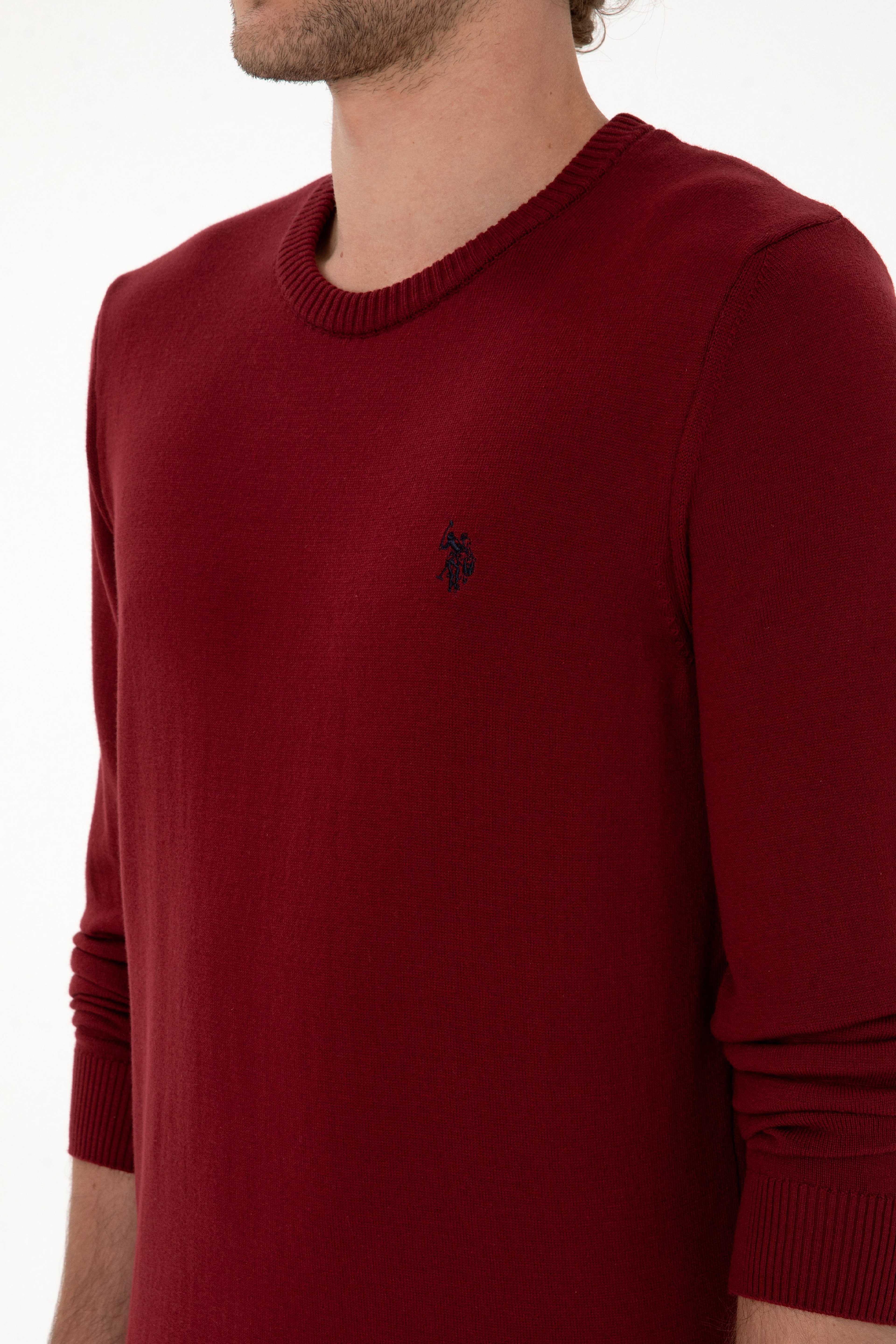 Erkek Slim Fit Bisiklet Yaka Bordo Basic Kazak - Image 7