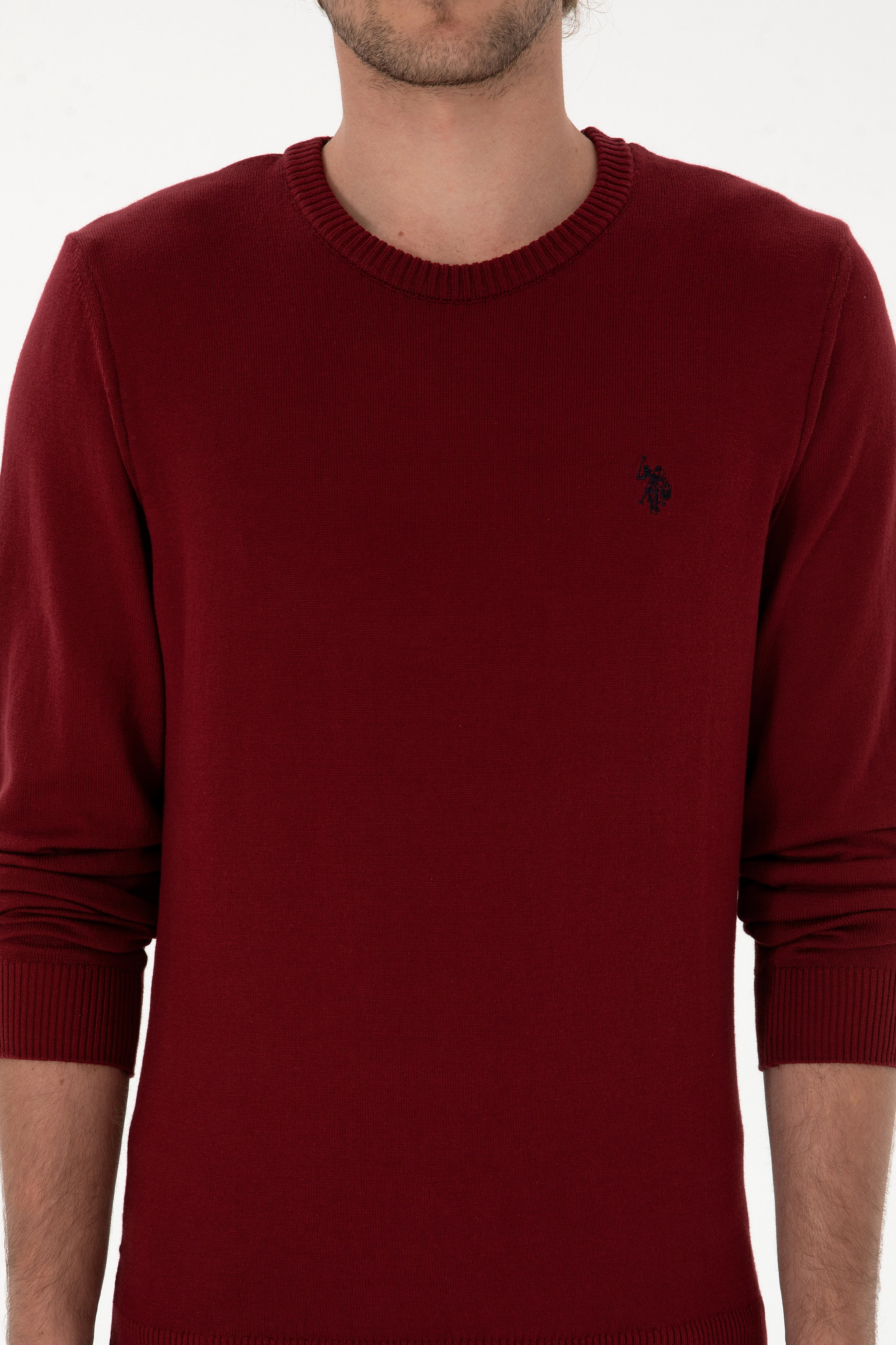 Erkek Slim Fit Bisiklet Yaka Bordo Basic Kazak - Image 6
