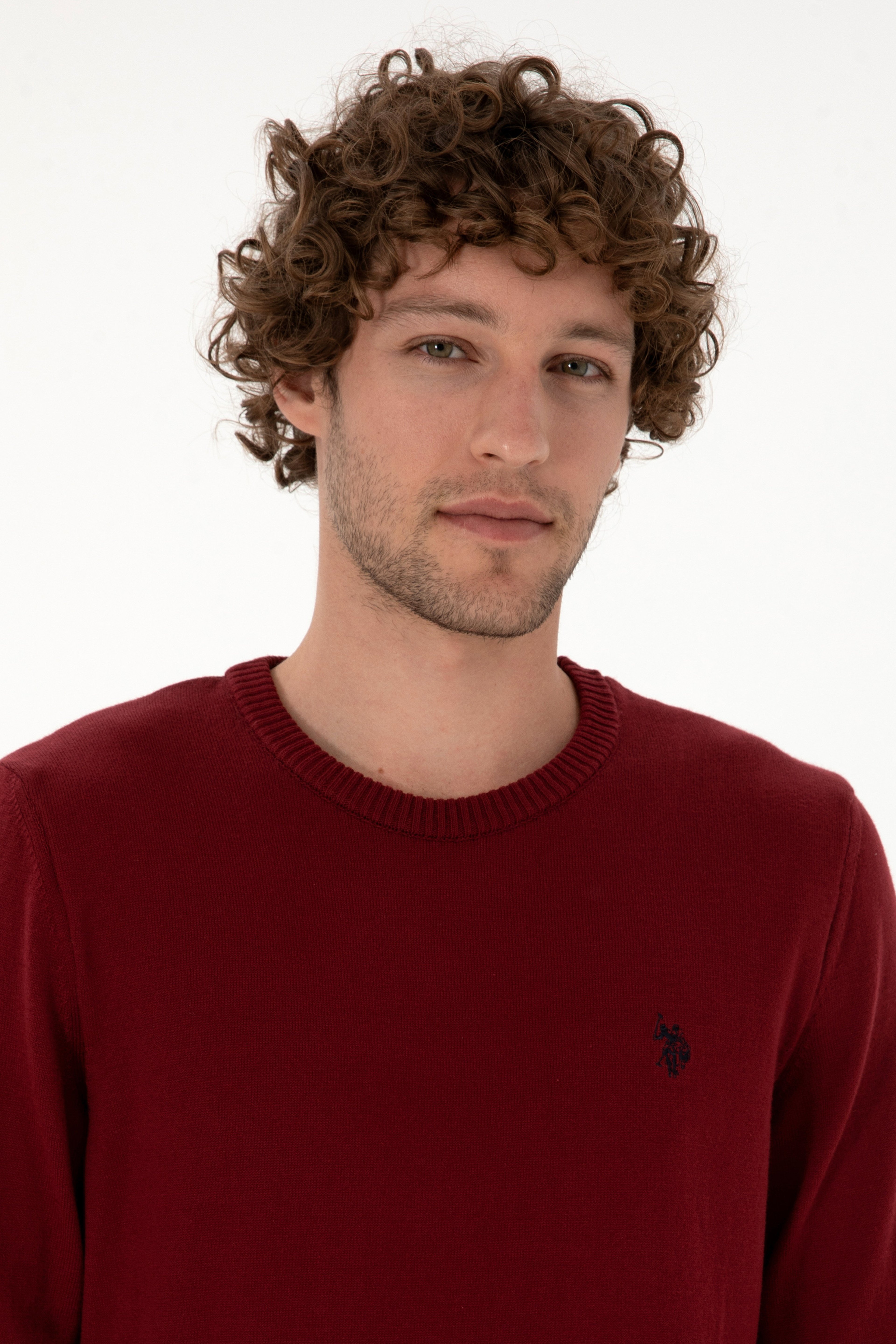 Erkek Slim Fit Bisiklet Yaka Bordo Basic Kazak