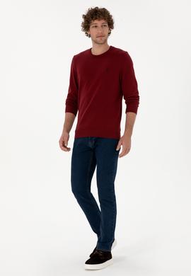 Erkek Slim Fit Bisiklet Yaka Bordo Basic Kazak - 50313713047