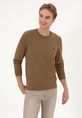 Erkek Slim Fit Bisiklet Yaka Haki Melanj Basic Kazak - 50313713173