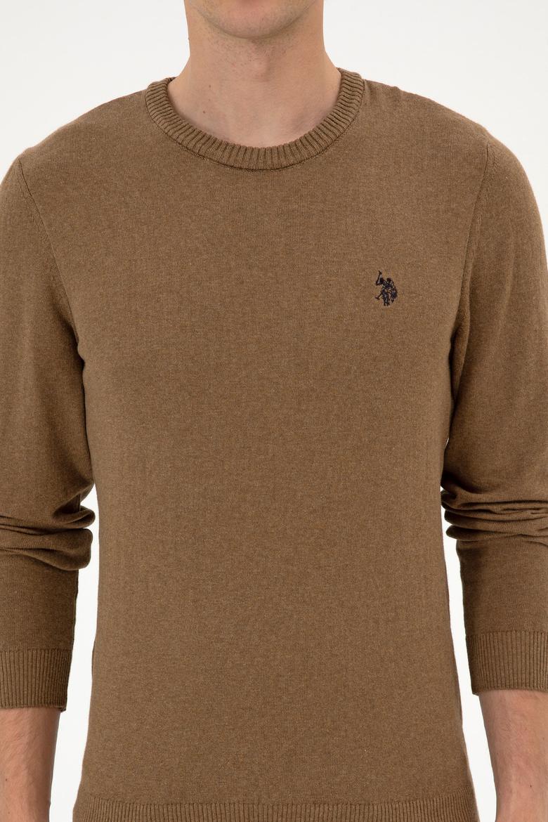 Erkek Slim Fit Bisiklet Yaka Haki Melanj Basic Kazak - 50313713173