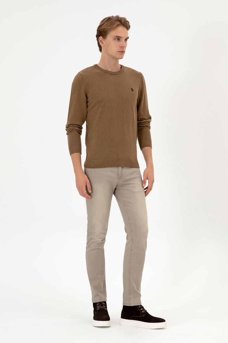 Erkek Slim Fit Bisiklet Yaka Haki Melanj Basic Kazak - 50313713173