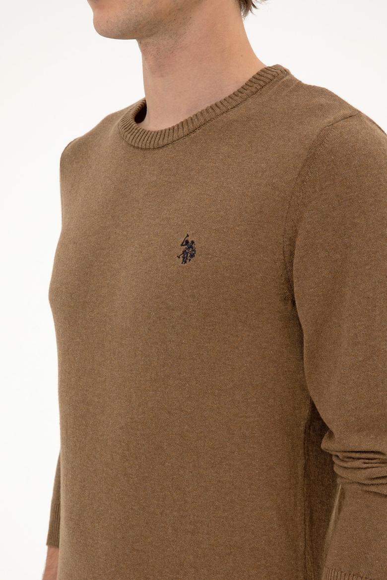 Erkek Slim Fit Bisiklet Yaka Haki Melanj Basic Kazak - 50313713173